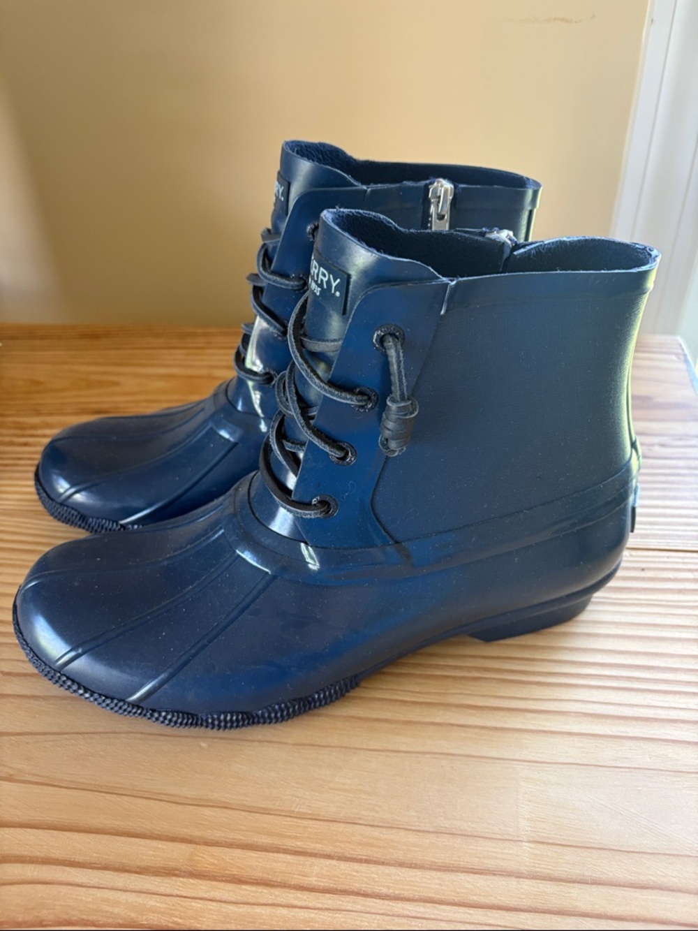 Sperry Navy Gloss Lace-Up Rain Ankle Boots